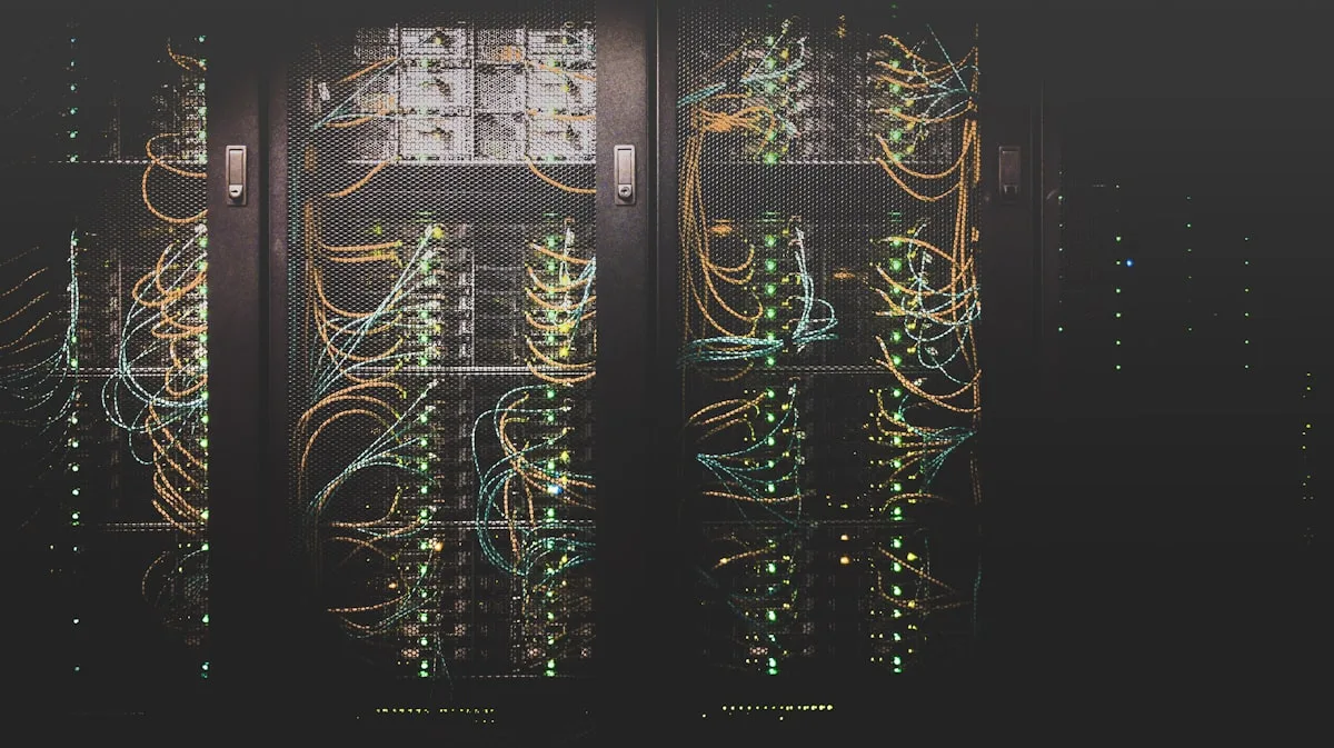 Data center network infrastructure illustrating the complexity of wireless signal transmission and latency