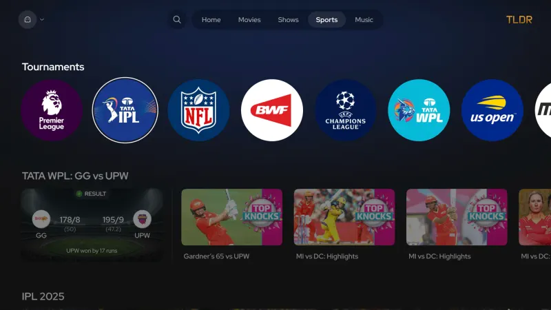 Sports: follow tournaments across leagues